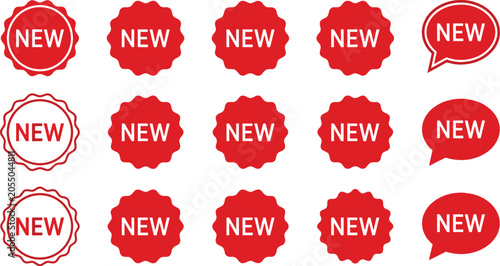 Schilderij op canvas Collection of red new arrival badges and promo label stickers featuring various