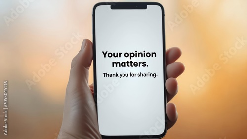 Smartphone displaying a message about opinions