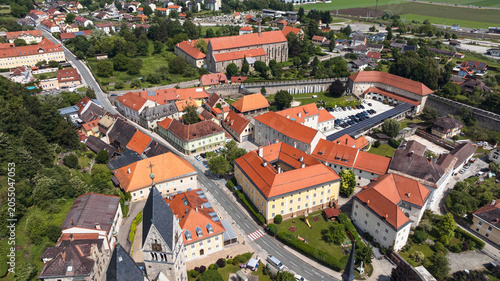 Historic Friesach viewed from drone in summer time