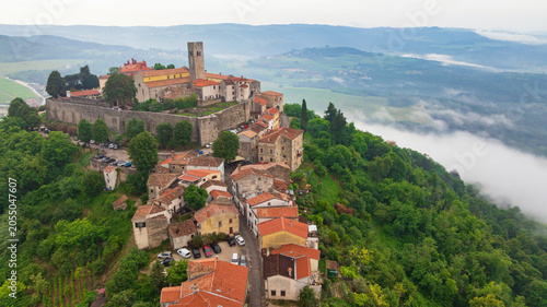 Motovun Medieval Hilltop Fortress Town Aerial View Istria