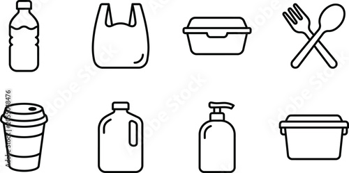 Vector icons of single use plastic items