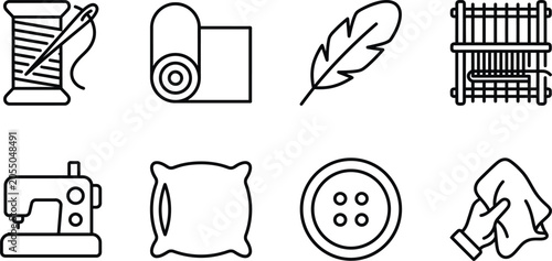 Black line icons of sewing and crafting tools