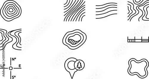 Collection of topographic map symbols and icons
