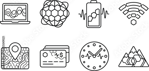 Collection of various line icons for technology and finance