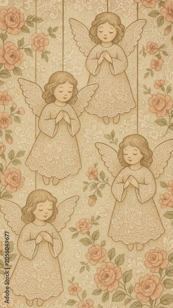 Obraz premium Vintage angelic floral elegance mobile wallpaper