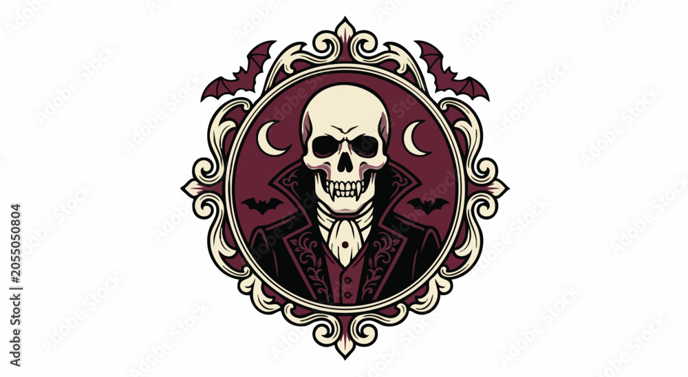 Obraz premium Vintage Gothic Skull Emblem with Bats and Ornate Design