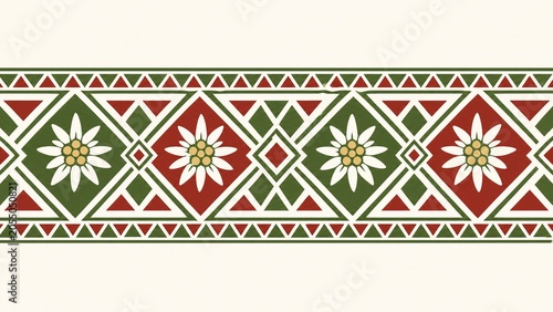 Decorative border pattern with diamonds and stylized edelweiss flowers.