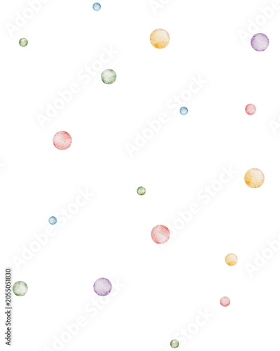 Watercolor colorful confetti seamless pattern with dots. Hand painted festive serpentine background for holiday greeting cards, birthday parties, children's clothing textiles
