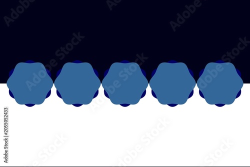 Abstract Blue Geometric Floral Pattern Border on Black and White Background