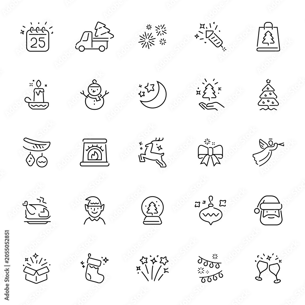 Fototapeta premium Collection of festive Christmas and holiday season icons in a clean line art style