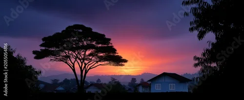 Panel kuchenny z motywem Pelangi cerah berputar di langit senja menimbulkan rasa takjub dan keindahan.