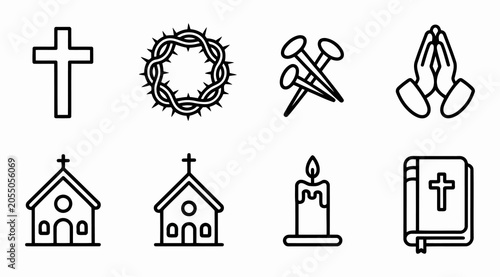 Photos A clean and respectful set of minimal Good Friday vector icons