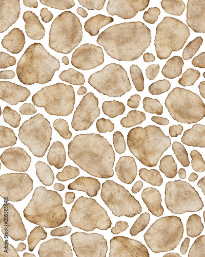 Giraffe skin imitation watercolor hand drawn seamless pattern. Spotted brown African print. Safari Animal texture background for fabric, cards, textiles and surface design, scrapbooking, packaging