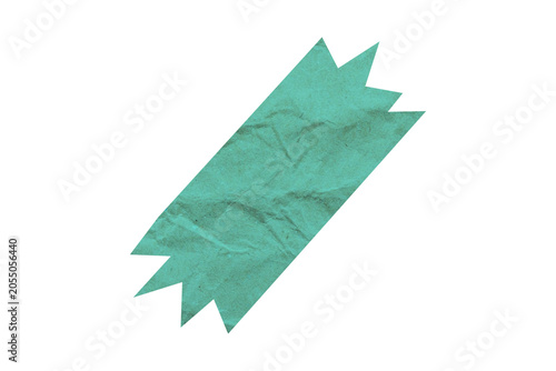 Photos A piece of teal washi tape with a crinkled texture, affixed diagonally on a tran