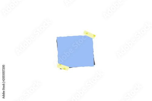 Photos A light blue square note is taped with yellow tape on a transparent background