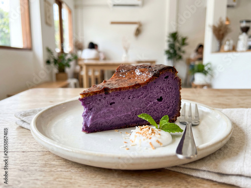 Ube basque burnt cheesecake with caramelized top