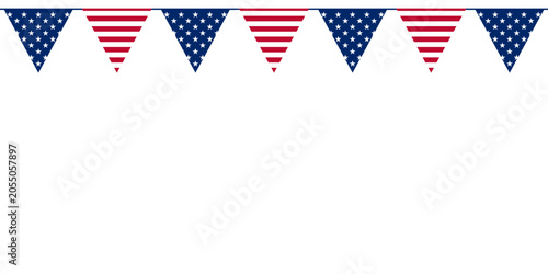 Foto USA flag pennants straight bunting border for patriotic American holidays isolated on transparent background