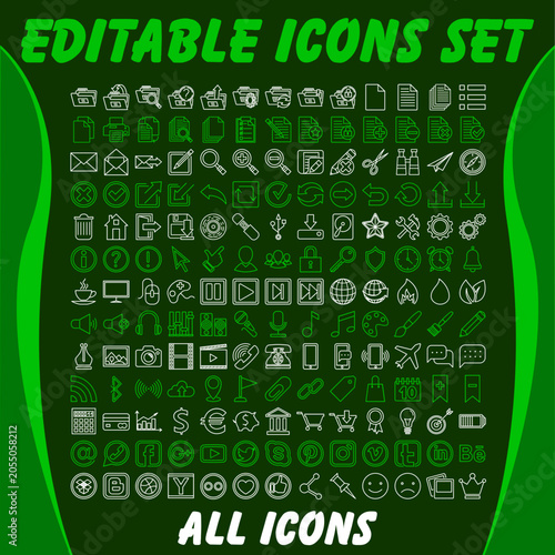 Editable vector outline icons set for mobile apps and web design.