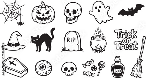 Tableau sur toile Hand drawn halloween icons set - spooky elements collection
