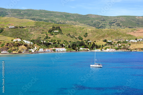 Neimporio Beach in Andros located to the left of Chora. Andros island, Cyclades, Greece