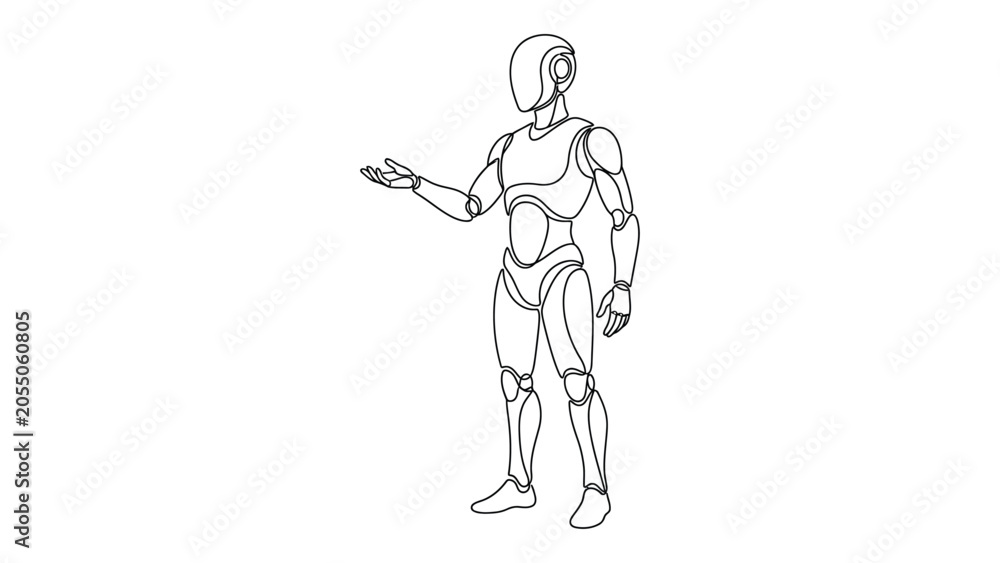 Obraz premium A line drawing of a humanoid robot gesturing.