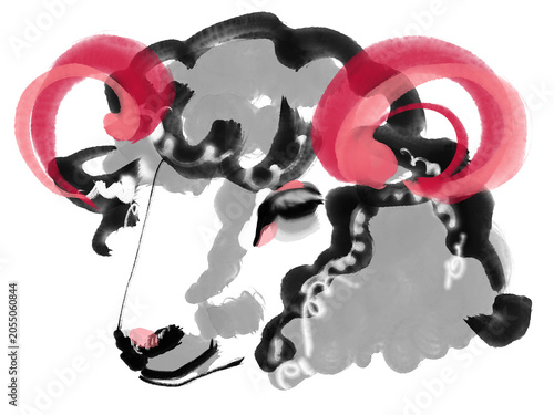 ひつじ_03 手描きの墨絵
