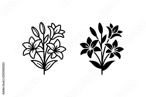 Elegant Lily Flower Vector Icons, Botanical Line Art & Silhouette Designs