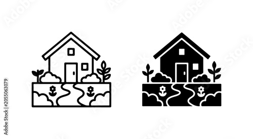 House and Garden Icons, Residential Property Vector Graphics, Home Exterior Design Elements