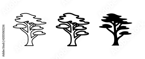 Stylized Tree Icons, Silhouette and Outline Vector Art