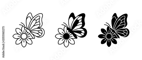 Butterfly and Flower Icons, Insect and Blossom Vector Graphics, Nature Elements
