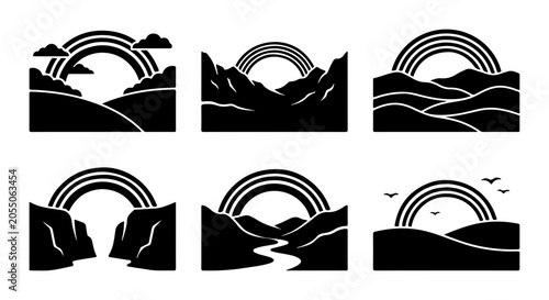 Rainbow Landscapes Vector Icons, Nature Scenes, Hopeful Sky Elements