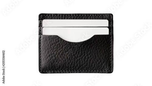 Quadro su tela Isolated premium black leather card holder wallet with two blank white cards for