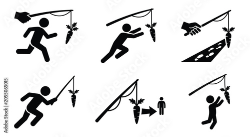 Foto Person Being Enticed By Carrots With Fishing Rod Black Silhouette