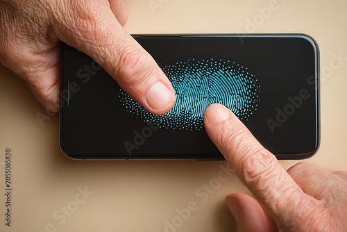 Two fingers tap a smartphone for fingerprint authentication