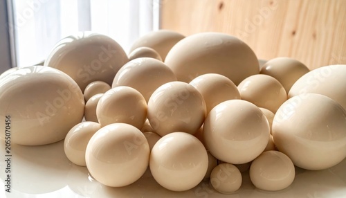 Smooth Perfectly Formed Ceramic Spheres of Varying Sizes Clustered Together