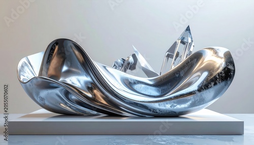 Surreal Fusion of Flowing Liquid Metal and Sharp Crystal Forms