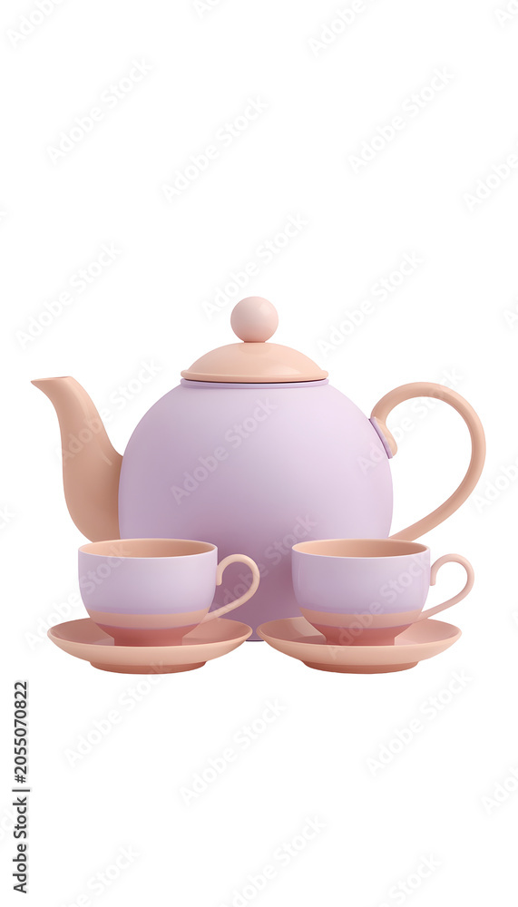 Fototapeta premium Pastel pink tea set with two cups and saucers on black background tea teapot