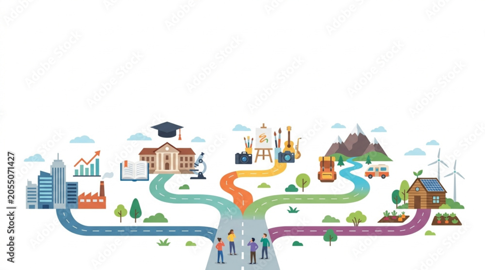Naklejka premium Diverse pathways to personal and professional growth and success