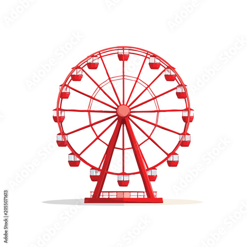 A vibrant red ferris wheel isolated on a clean white background.