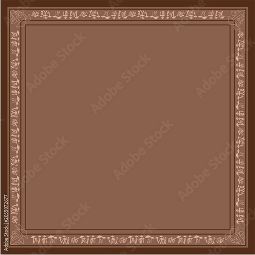 Abstract Geometric Floral Scarf Pattern: Luxury Architectural Cultural Heritage and Traditional Woven Ornaments Frame Layout Space for Trendy Hijab Fashion Textile Print Brown