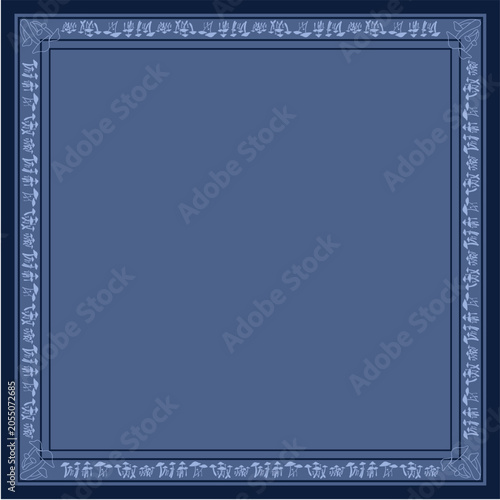 Abstract Geometric Floral Scarf Pattern: Luxury Architectural Cultural Heritage and Traditional Woven Ornaments Frame Layout Space for Trendy Hijab Fashion Textile Print Navy Blue