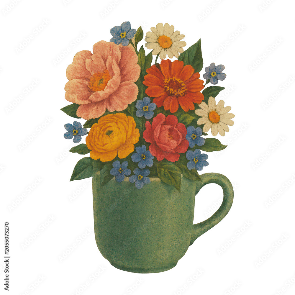 Obraz premium PNG Vibrant floral arrangement in mug