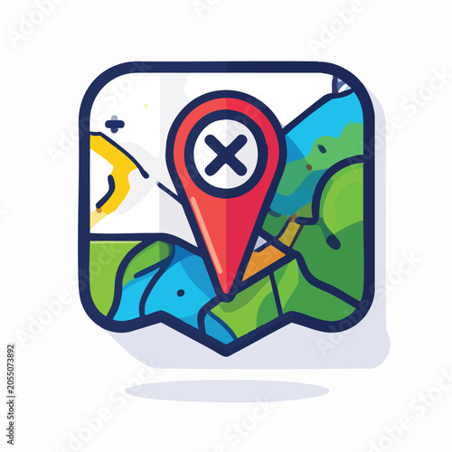 Map pin icon with an x symbol for location cancellation or deletion.