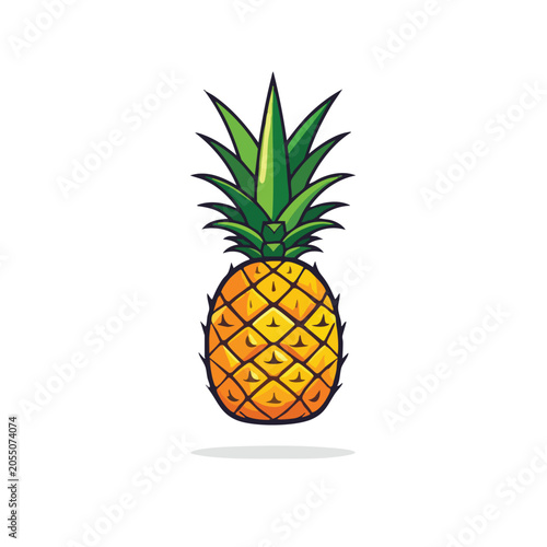 Fresh whole pineapple fruit illustration with green leaves.
