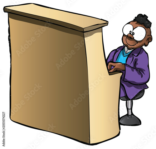 Cartoon illustration of a pianist seated at an upright piano