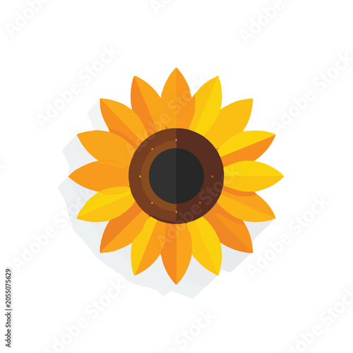 Flat vector illustration of a bright yellow sunflower isolated on white.
