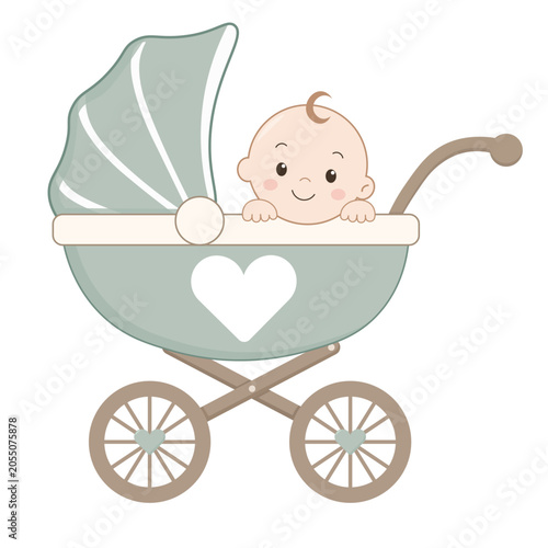 Cute Baby in Pram Vector Illustration