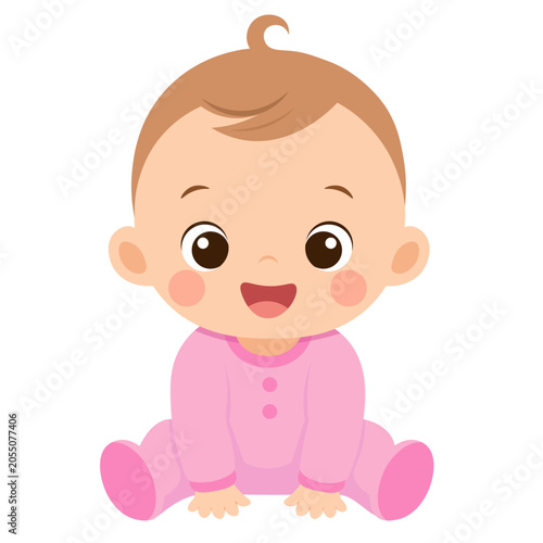Cute Baby Girl Sitting Together Vector Illustration