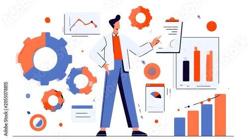 Professional Male Figure Presenting Data in Modern Analytics Studio