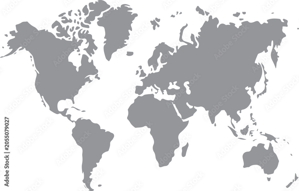 Fototapeta premium World map with shaded continents in grayscale